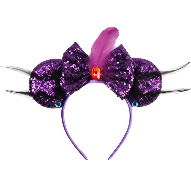 MADO mouse ears headband for women adults kids girls boys, princess ears Park mini ears headbands for women kids girls (purple feather) - Image 1